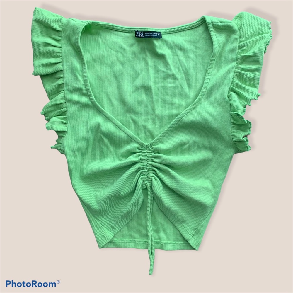 Zara green ruched ribbed top 
Zara